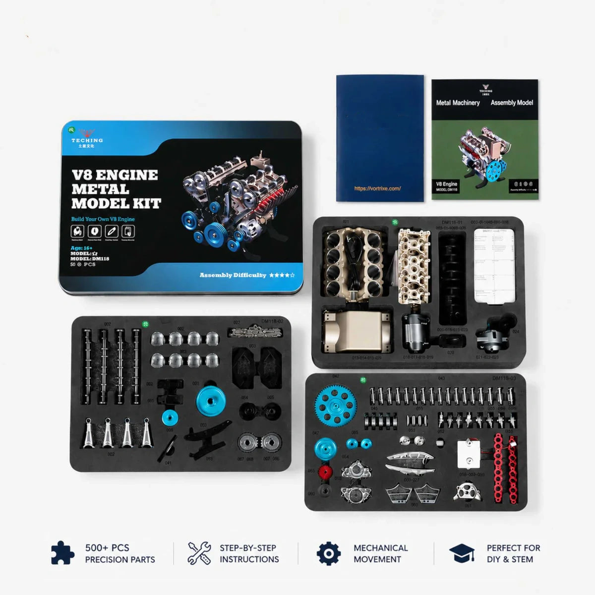 Build a Running V8 Engine – 500+ Pcs Metal Assembly Model Kit
