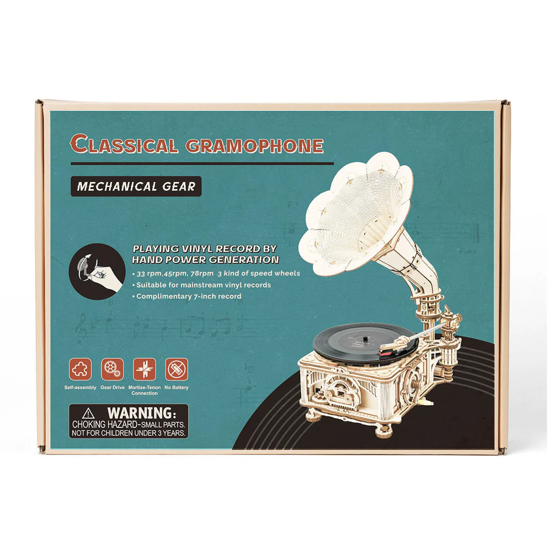 Hand-Crank Classic Phonograph – 3D Wooden Puzzle Record Player