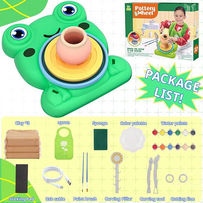 No Mess, No Kiln – Best-Seller Pottery Wheel Kit with Air Dry Clay for Kids Ages 8-12