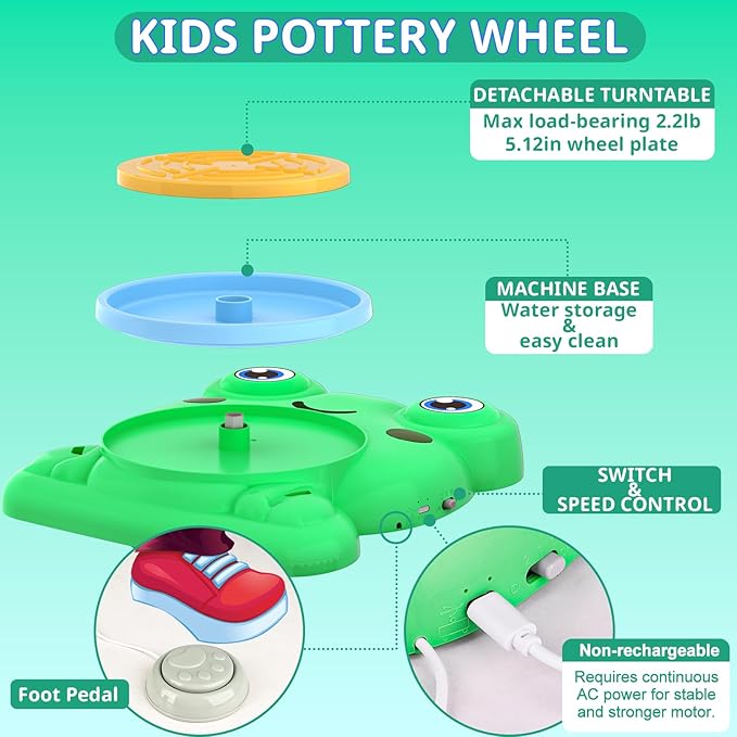 No Mess, No Kiln – Best-Seller Pottery Wheel Kit with Air Dry Clay for Kids Ages 8-12