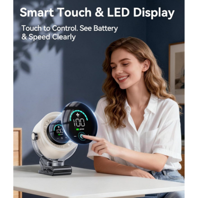 4000mAh Rechargeable Clip Fan with 100 Speeds & LED Display