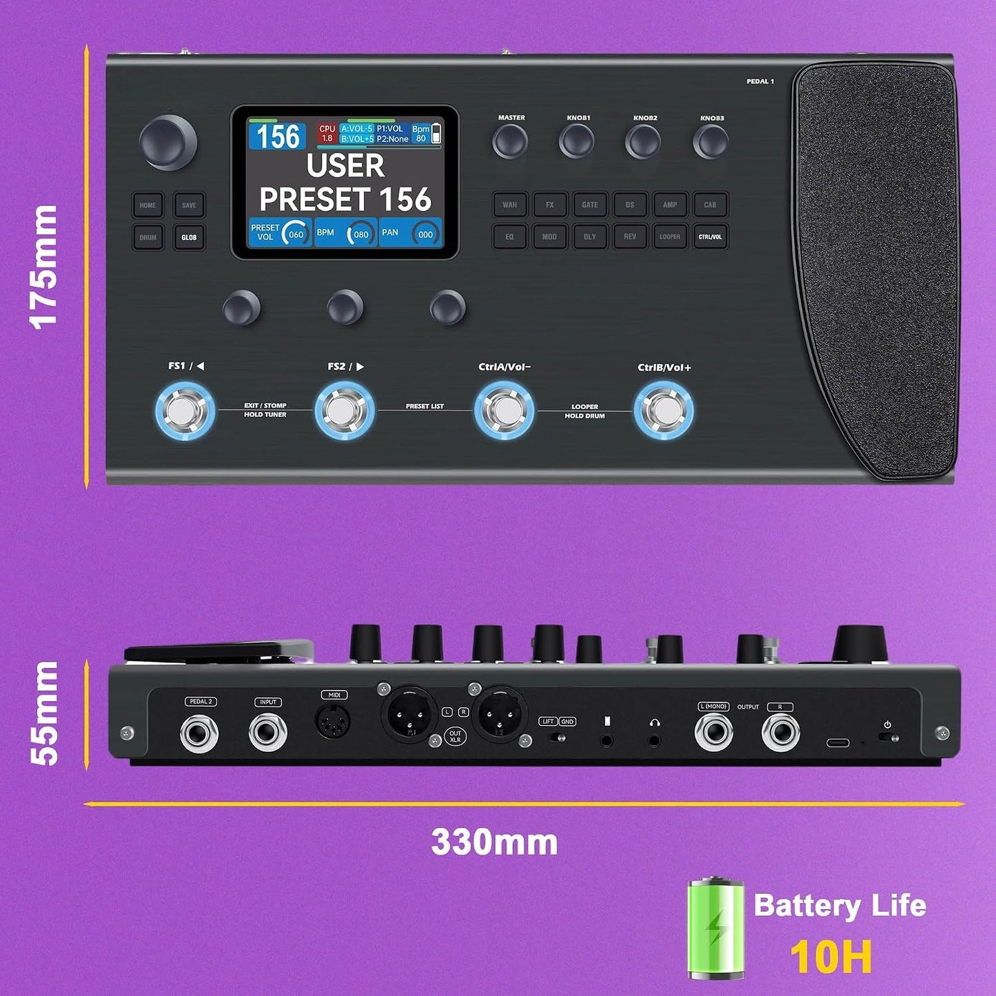 The Modeling Pedal That Actually Breathes. 120 Amps. 360+ Effects. 10‑Hour Battery.
