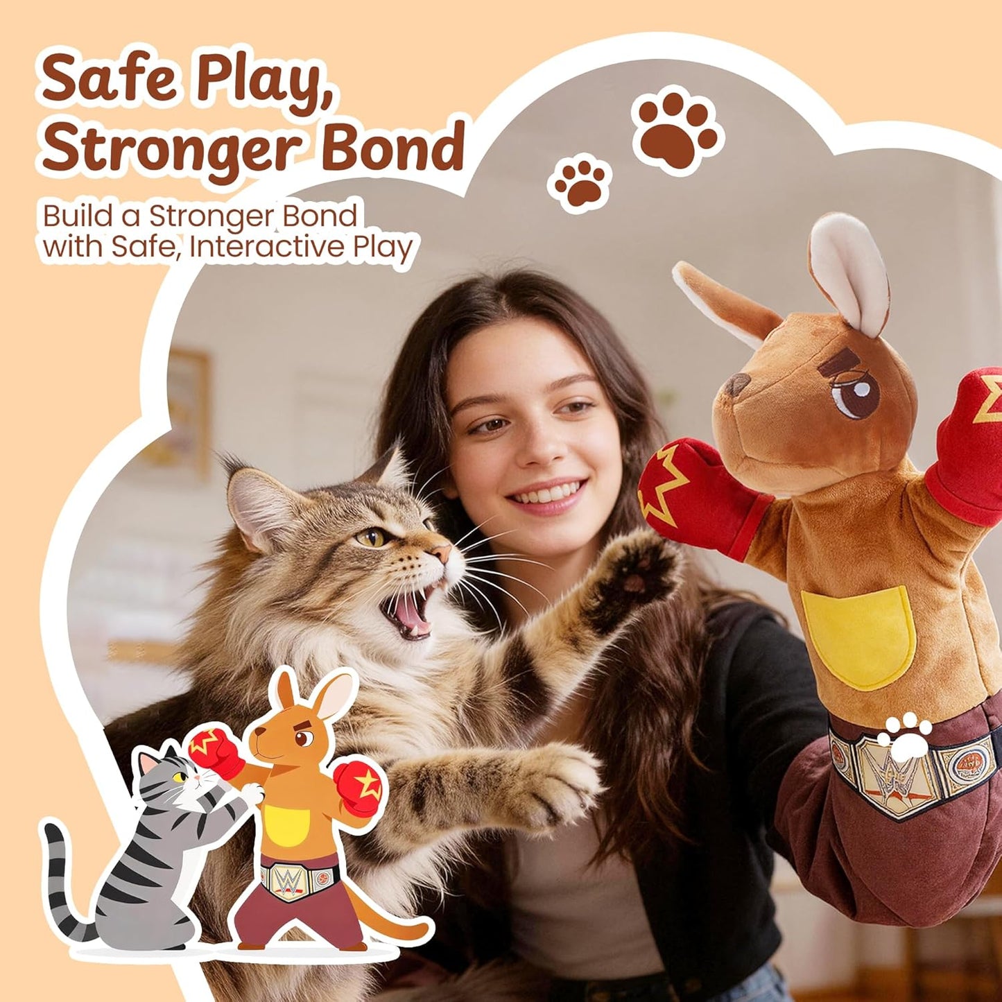 Wrestle, Kick & Play – 22" Cat Puppet Glove with Catnip Pouches & Treat Pocket