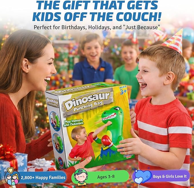47" Inflatable Dinosaur Boxing Bag Super Durable with Rebound Base for Indoor & Outdoor Active Play