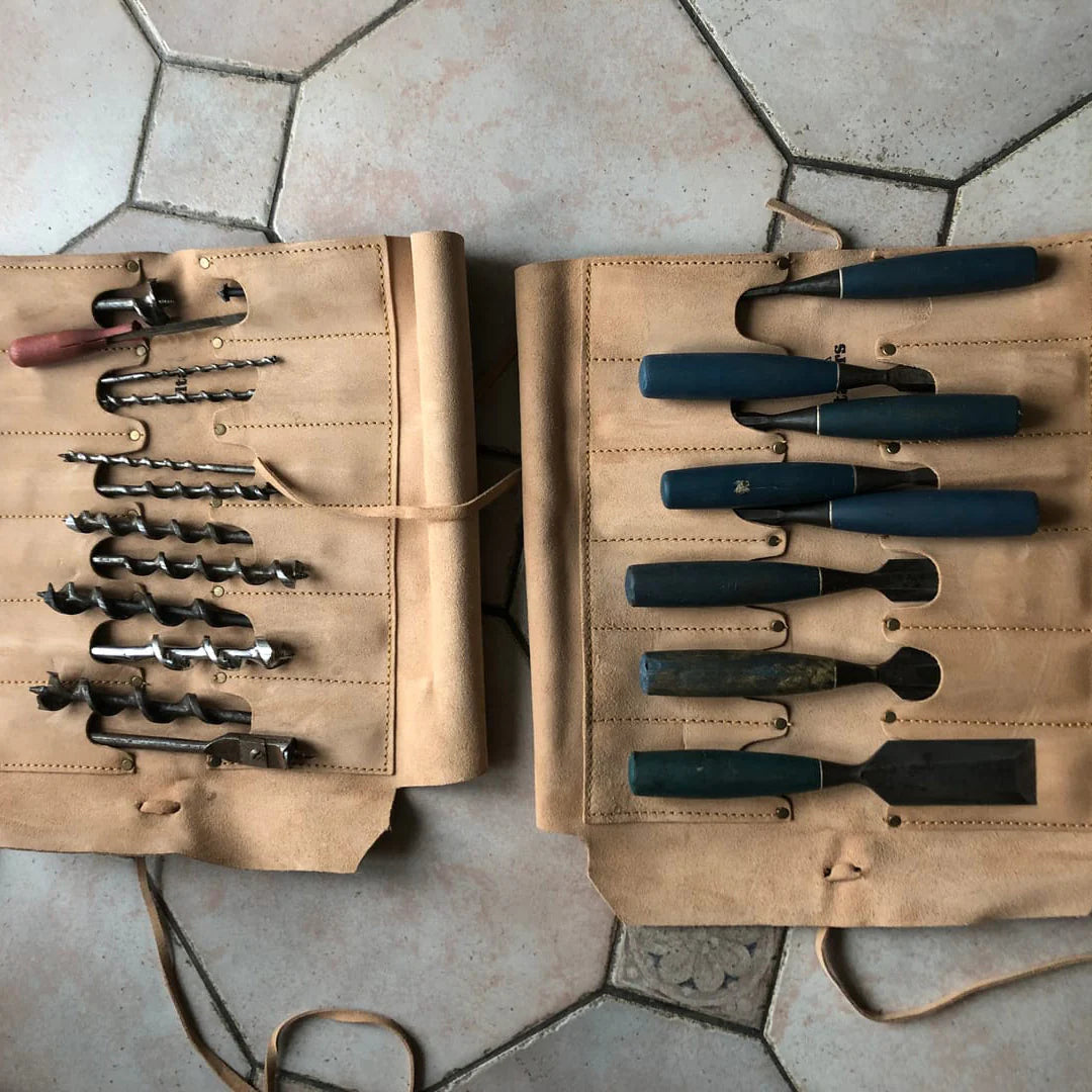 Leather Tool Roll – Heavy-Duty Leather Tool Organizer for Chisels & Hand Tools