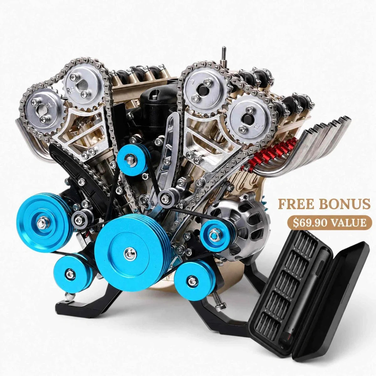 Build a Running V8 Engine – 500+ Pcs Metal Assembly Model Kit