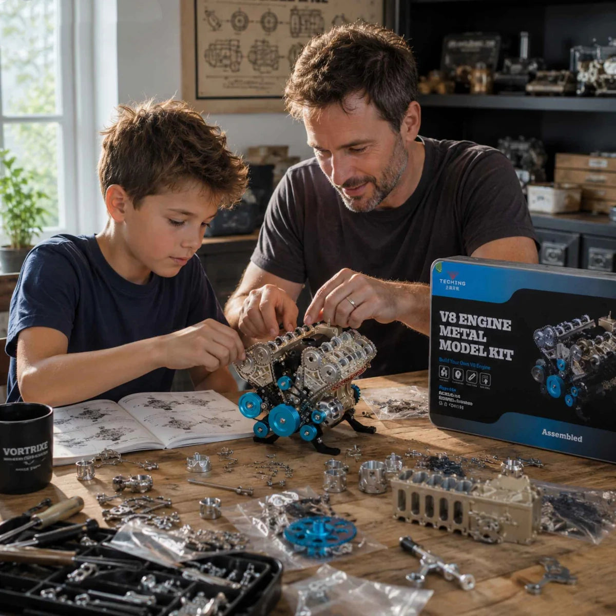Build a Running V8 Engine – 500+ Pcs Metal Assembly Model Kit