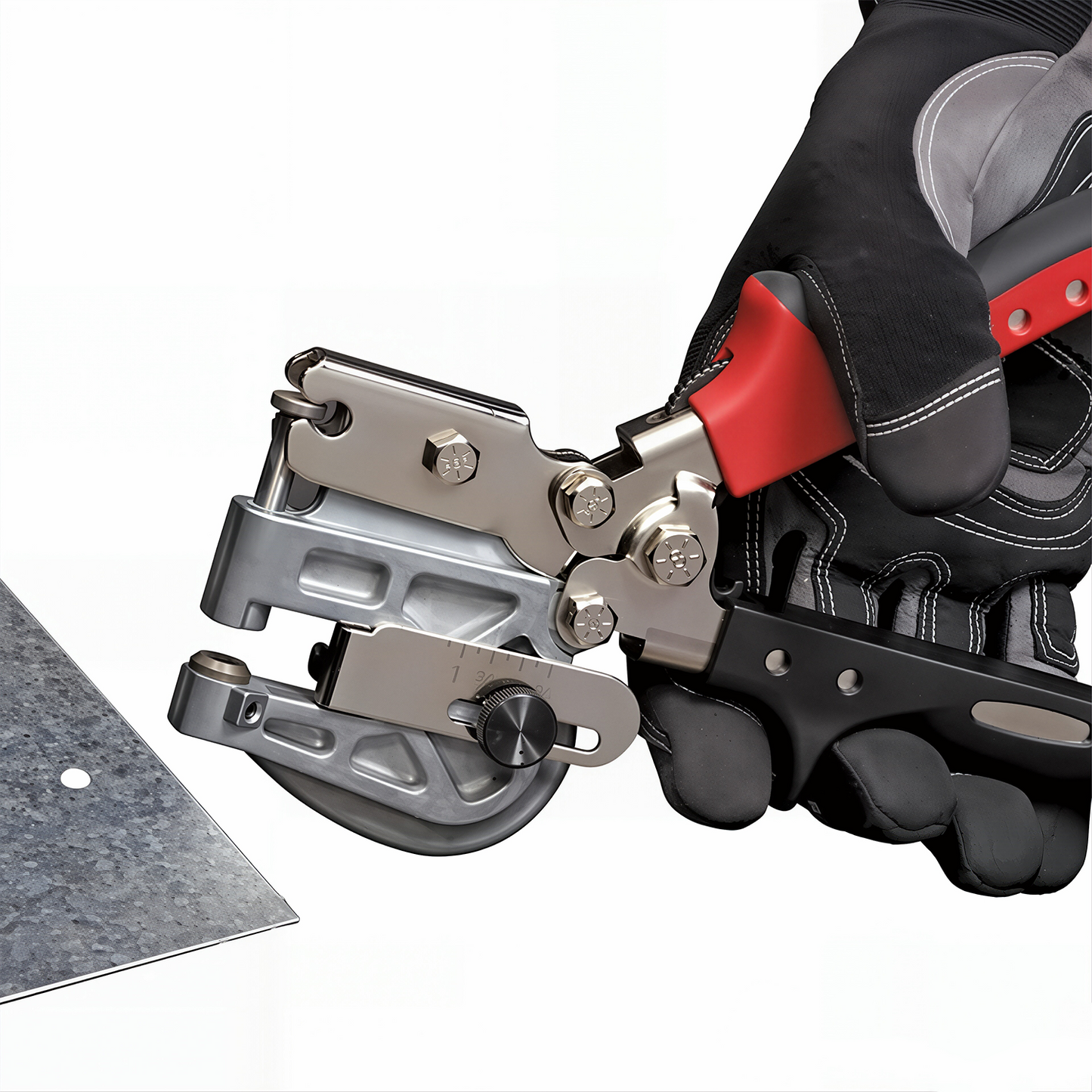 Adjustable Deep Throat Hole Punch Tool with Compound Lever Mechanism