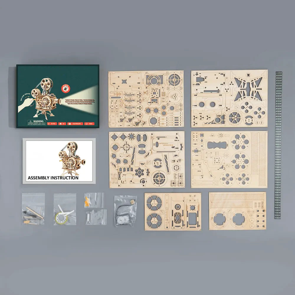 Vintage Movie Projector – 3D Wooden Puzzle with Hand-Crank