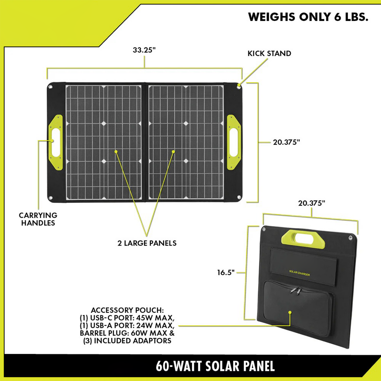 Portable 60W Foldable Solar Panel for USB-A & USB-C Charging