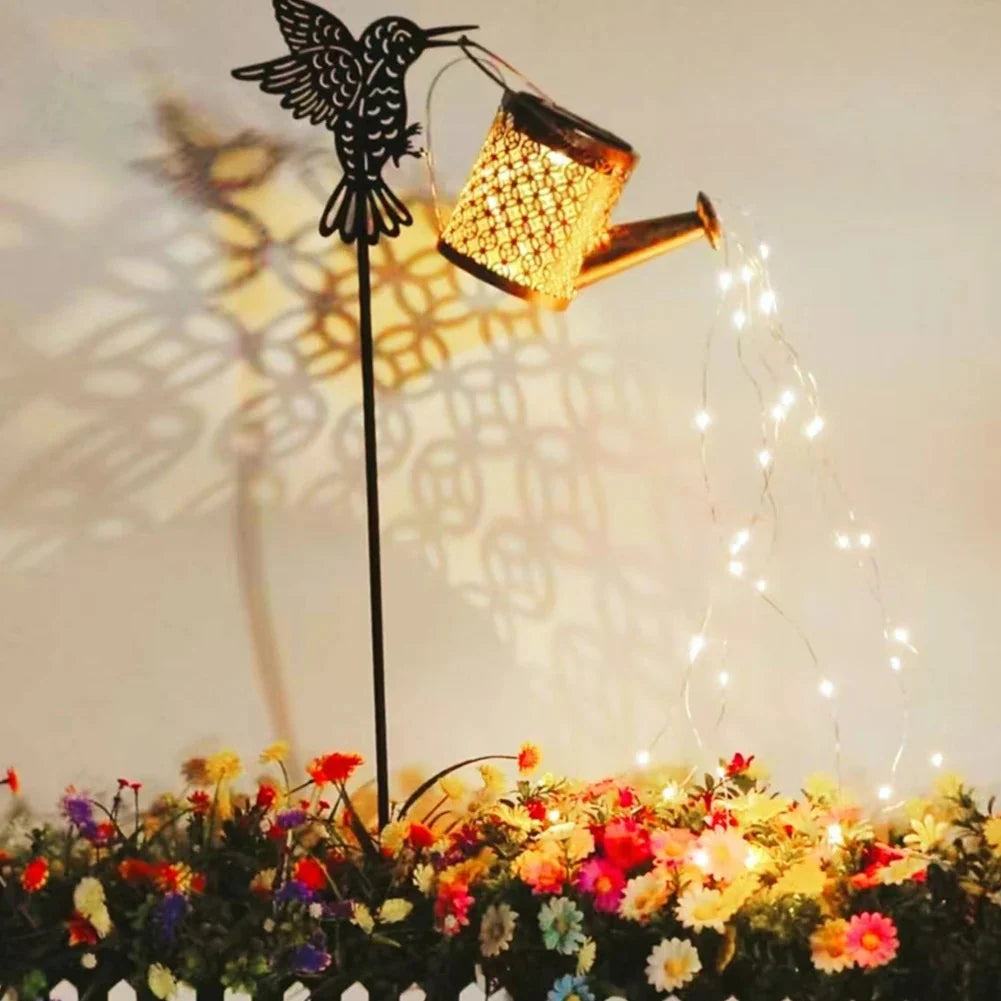 Solar Watering Can Fairy Light – Metal Hanging Garden Stake Lamp