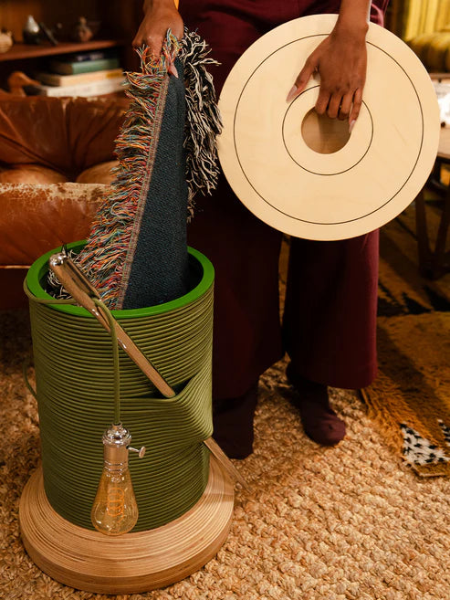 SIDE TABLE, LAMP & HIDDEN STORAGE – The Thread Spool Reinvented