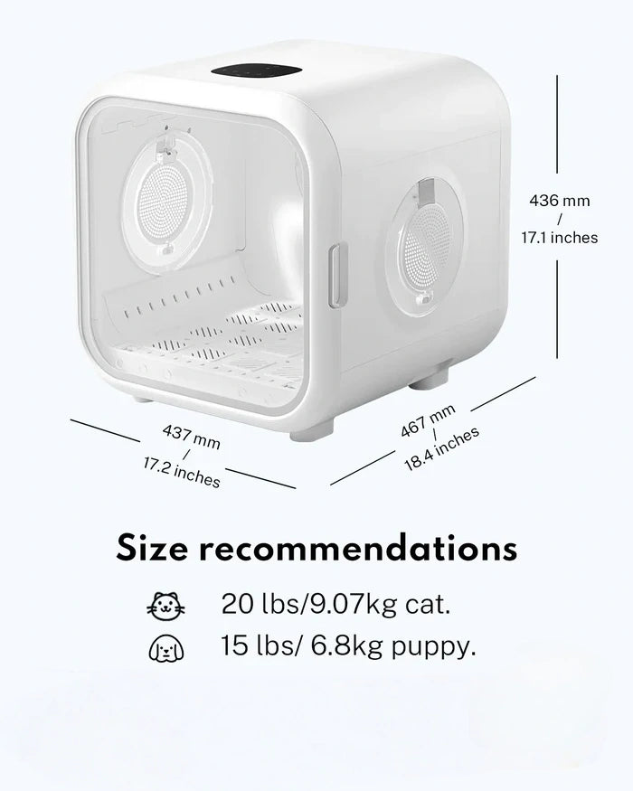 THE DRYER THAT DOUBLES AS A COZY PET BED – Warm Mode, Cool Mode, Removable Petting Doors