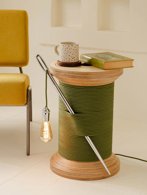 SIDE TABLE, LAMP & HIDDEN STORAGE – The Thread Spool Reinvented